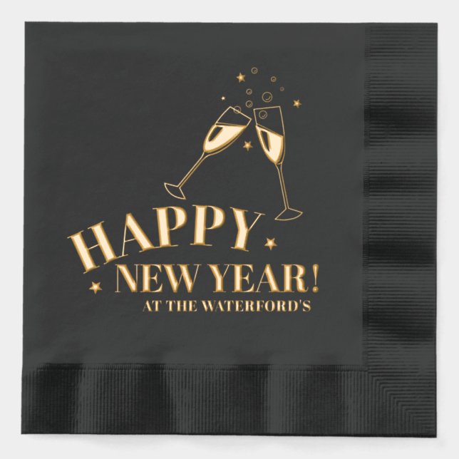 Happy New Year Custom Event Champagner Stars Servietten Mit Folie (Vorderseite)