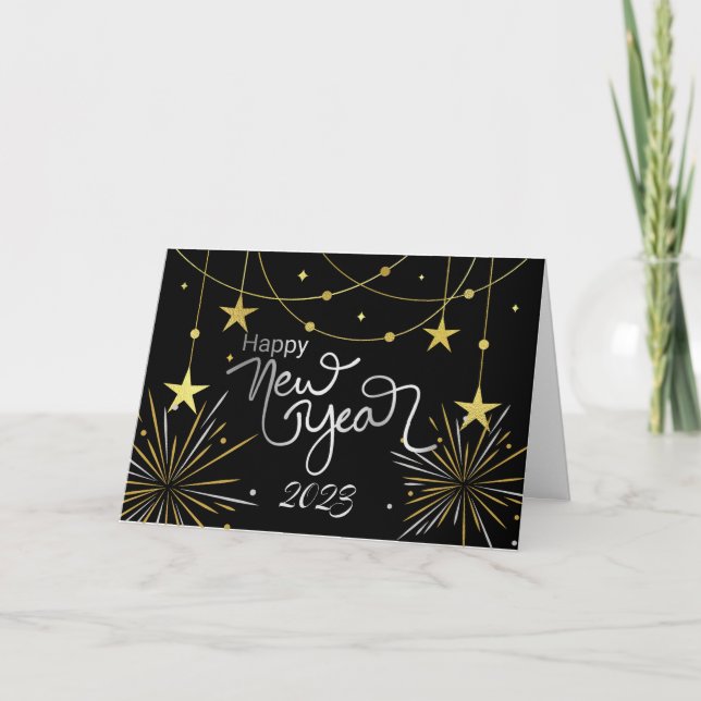 Happy New Year Custom Year Stars Karte (Vorderseite)