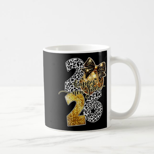 Happy New Year Cute Gold Disco Ball Bow New Year's Kaffeetasse (Rechts)