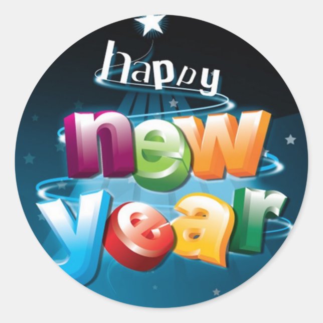 Happy New Year Design Runder Aufkleber (Vorderseite)