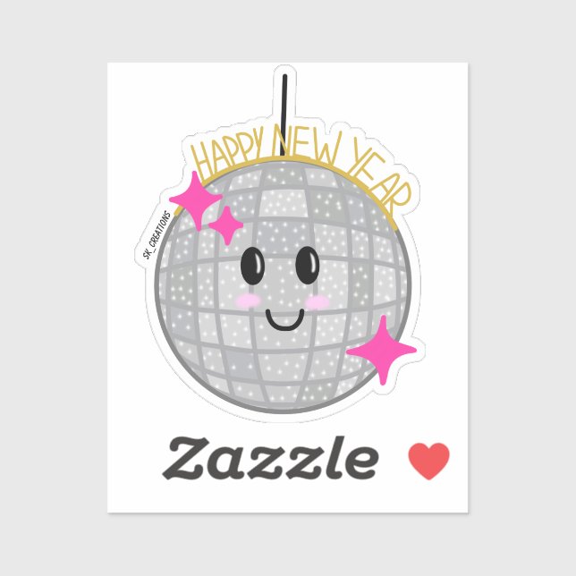 Happy New Year Disco Ball Aufkleber (Blatt)