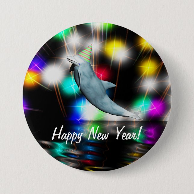 Happy New Year Dolphin Button (Vorderseite)