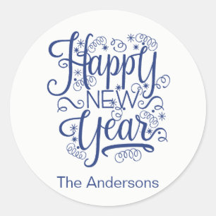 Happy New Year Einfache Navy Round Sticker