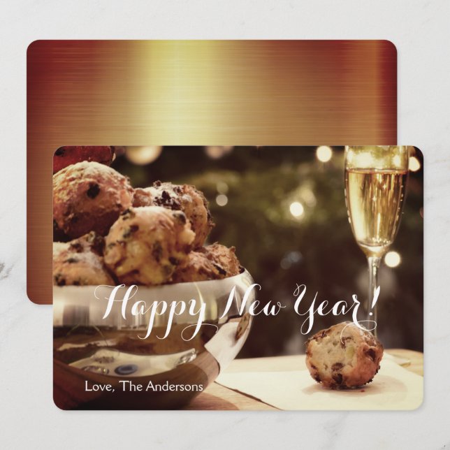 Happy New Year Einladungskarte mit Champagner (Vorne/Hinten)