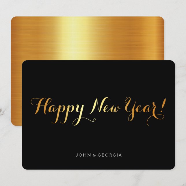 Happy New Year Einladungskarte schwarz und gold (Vorne/Hinten)