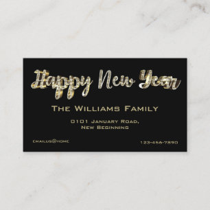 Happy New Year Elegante Chic Black and Gold Script Visitenkarte