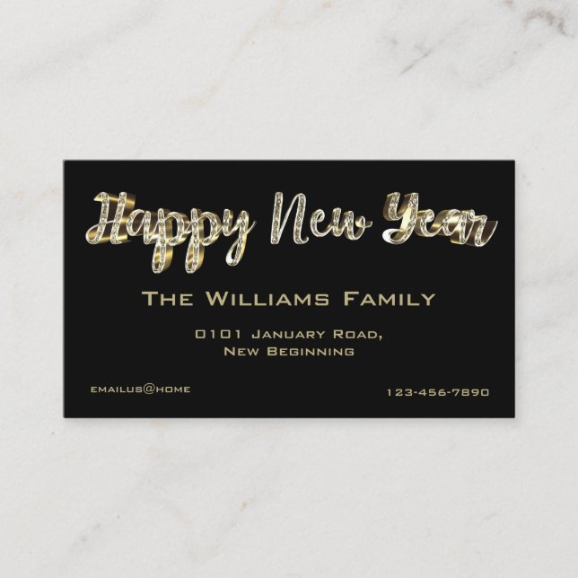 Happy New Year Elegante Chic Black and Gold Script Visitenkarte (Vorderseite)