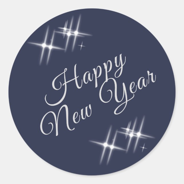 Happy New Year Elegante Glitzern Navy Blue Runder Aufkleber (Vorderseite)
