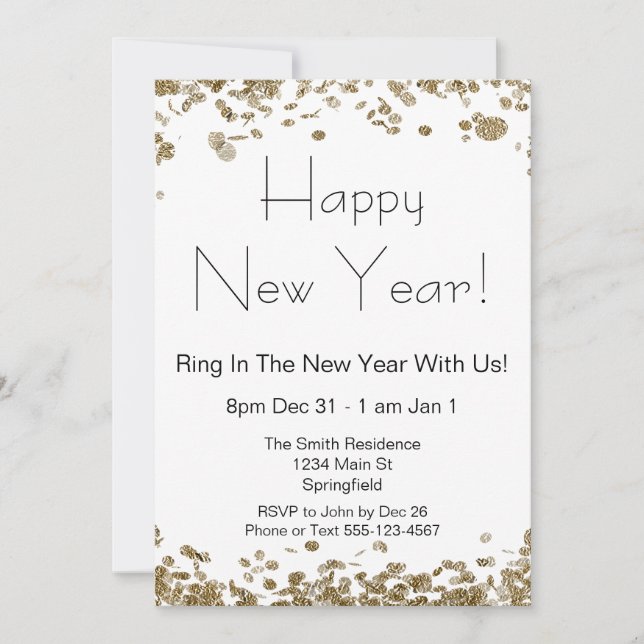 Happy New Year Elegante Gold Glitzer und White Einladung (Vorderseite)