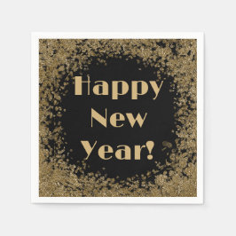 Happy New Year Elegante Gold und Black Glitzer Serviette