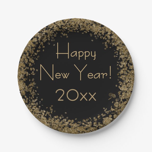 Happy New Year Elegante Gold und Black Pappteller (Vorderseite)