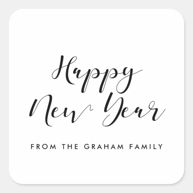 Happy new Year elegante Kalligraphie Quadratischer Aufkleber (Vorderseite)