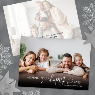 Happy New Year Elegante Script 2 Foto Feiertagskarte