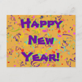 Happy New Year farbenfrohe Confetti Orange Hinterg Postkarte