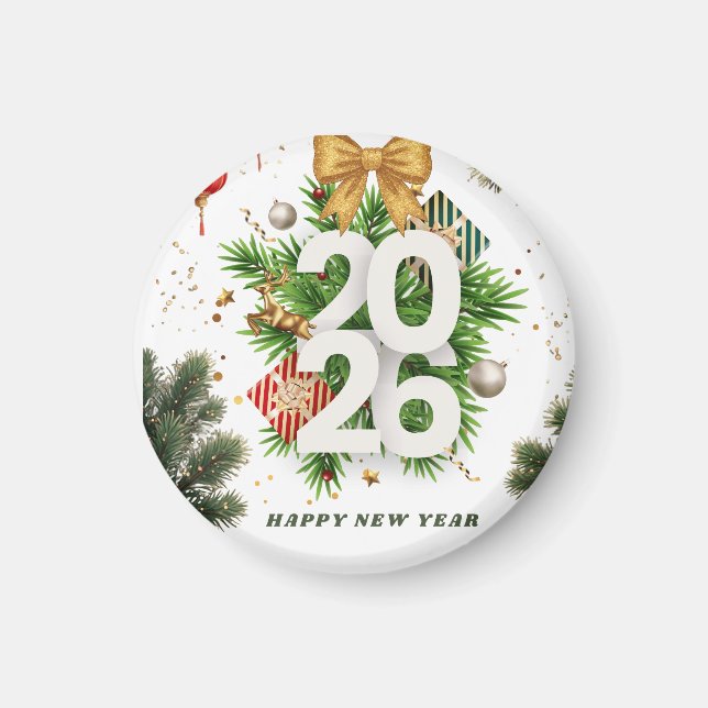 Happy New Year – Festive Christmas Toys, Ornaments Magnet (Vorne)