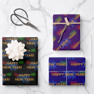 Happy New Year Feuerwerk Wrapping Paper Sheets Geschenkpapier Set