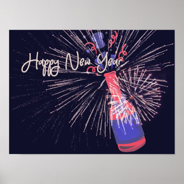 Happy New Year Fireworks Champagne Poster (Vorne)