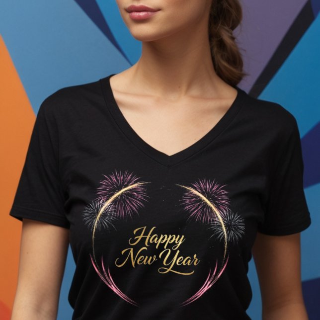 Happy New Year Fireworks Design T-Shirt (Von Creator hochgeladen)