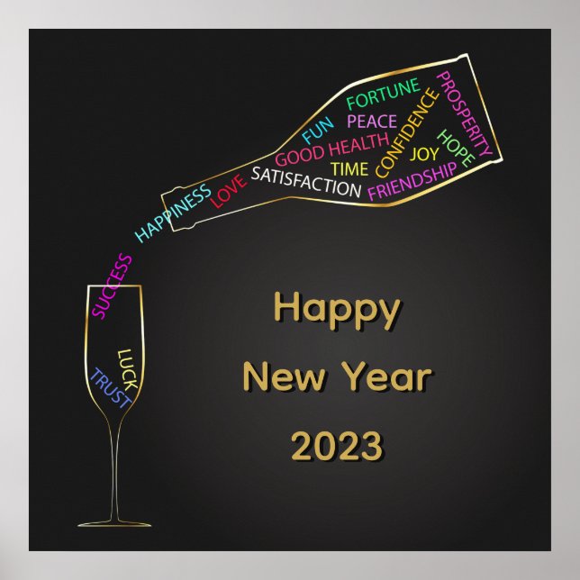 Happy New Year Flasche Glas farbenfrohe Motivation Poster (Vorne)