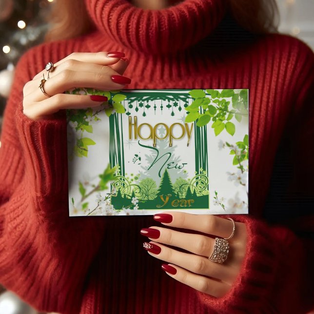 Happy new year Floral green POSTCARD Postkarte (Von Creator hochgeladen)
