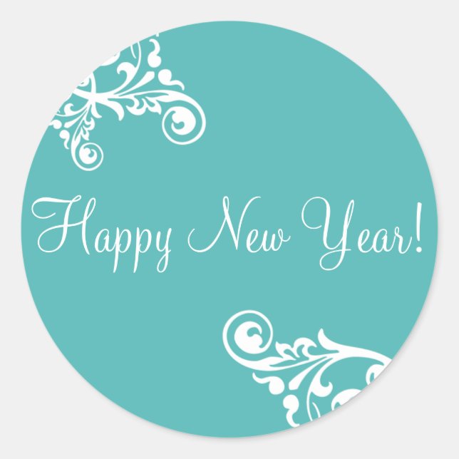 Happy New Year Flourish Envelope Sticker Seal (Vorderseite)