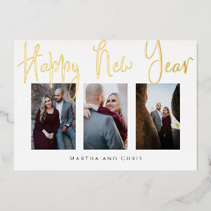 Happy New Year Foto Collage Elegante Rose Gold Folien Feiertagskarte