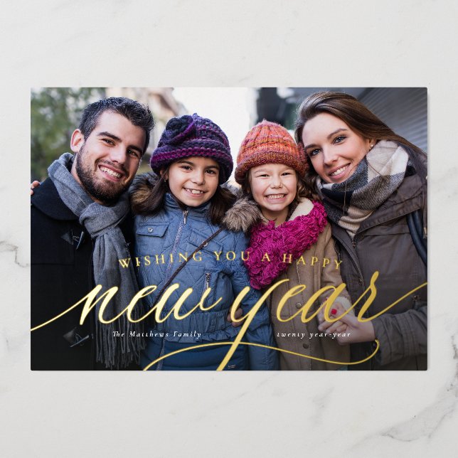Happy New Year Foto Folien Feiertagskarte (Vorderseite)