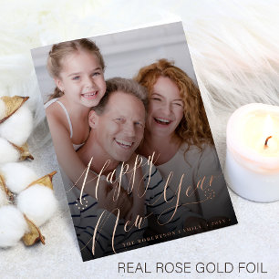 Happy New Year Foto Rose Gold-Skript Folien Feiertagskarte