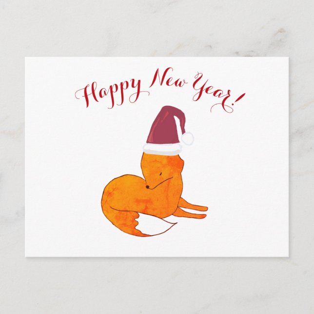 Happy New Year Fox Postcard Postkarte (Vorderseite)
