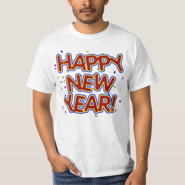 Happy New Year - Fun Red Text With Confetti T-Shirt (Vorderseite)