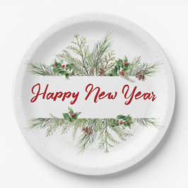 Happy New Year Gerahmt Winter Wheath Gruß Pappteller