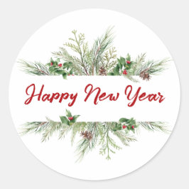 Happy New Year Gerahmt Winter Wheath Gruß Runder Aufkleber