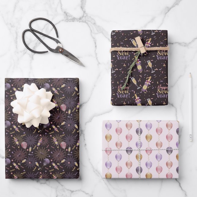 Happy New Year Geschenkpapier Set (Vorderseite)