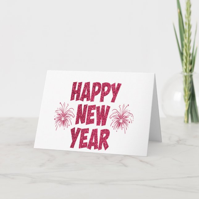 Happy New Year Glitzer Feiertagskarte (Vorderseite)