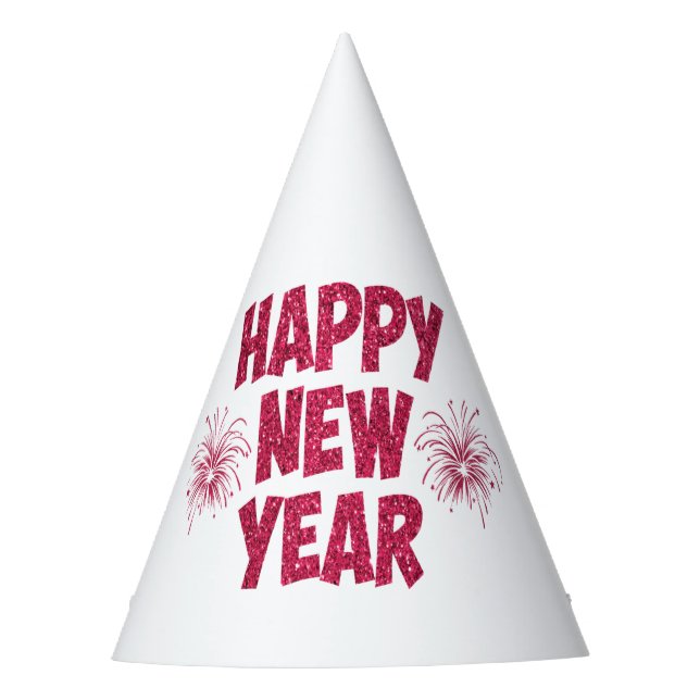 Happy New Year Glitzer Partyhütchen (Vorderseite)