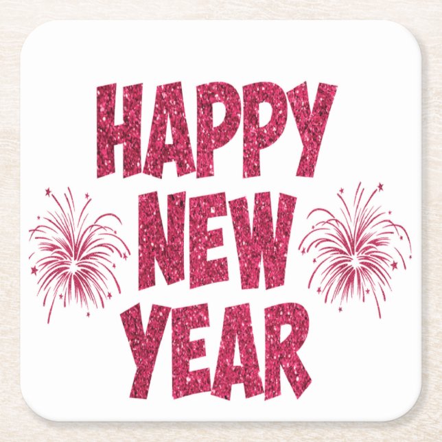 Happy New Year Glitzer Rechteckiger Pappuntersetzer (Vorderseite)