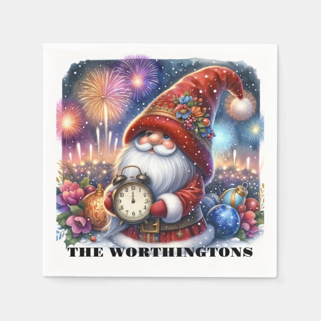 Happy New Year Gnome Napkins Serviette (Vorderseite)