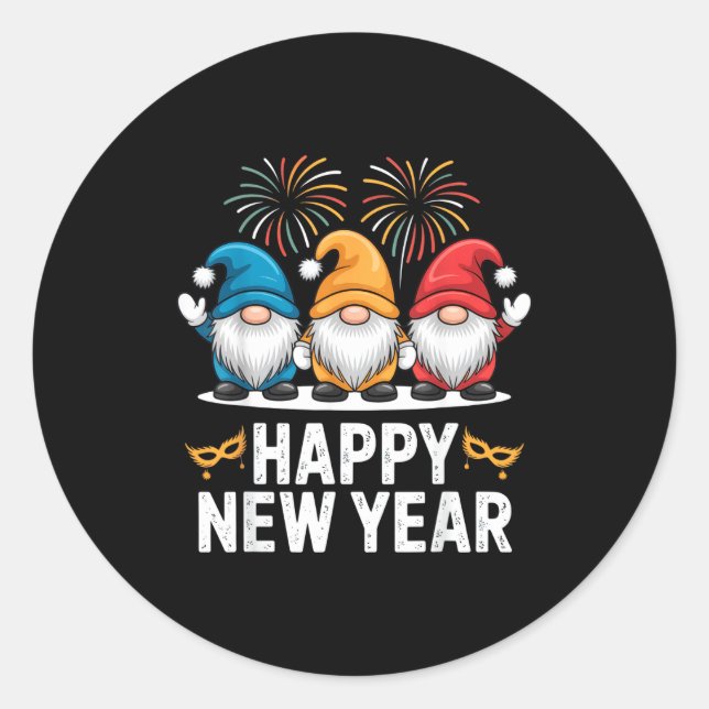 Happy New Year Gnomes For Party Lovers And Festive Runder Aufkleber (Vorderseite)