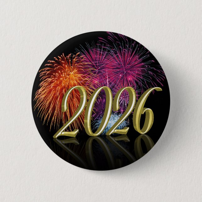 Happy New Year Gold 2026 Fireworks Button (Vorderseite)