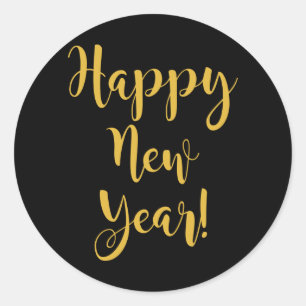 Happy New Year Gold auf Schwarz Charming Chic Runder Aufkleber