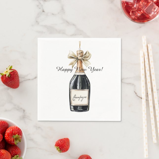 Happy New Year Gold Black Champagne Bottle Serviette (Beispiel)