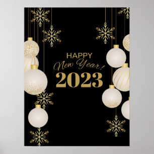 Happy new year gold black poster