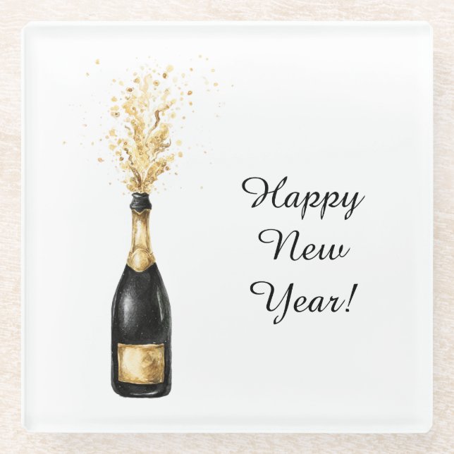 Happy New Year Gold Bottle Glasuntersetzer (Vorderseite)
