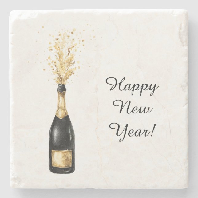 Happy New Year Gold Bottle Steinuntersetzer (Vorderseite)
