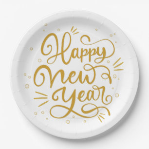 Happy New Year Gold Calligraphy Script Pappteller