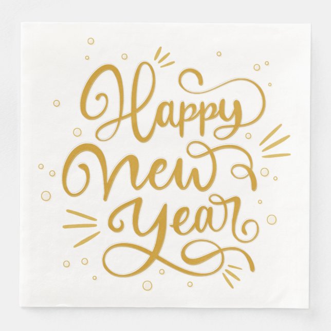 Happy New Year Gold Calligraphy Script Serviette (Vorderseite)