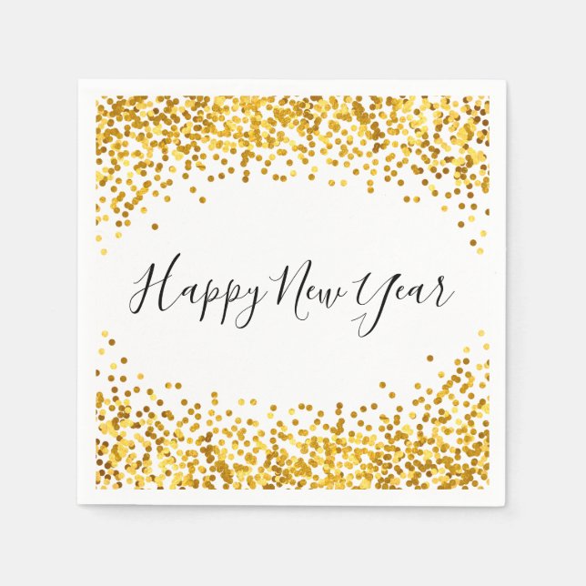 Happy New Year Gold Confetti Holiday Napkin Serviette (Vorderseite)