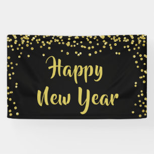HAPPY NEW YEAR Gold Confetti Pinselschrift Banner