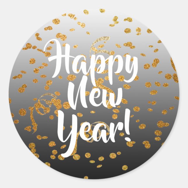 Happy New Year Gold Confetti Stickers (Vorderseite)