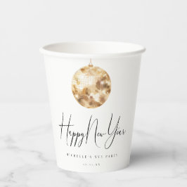 Happy New Year Gold Disco Ball Pappbecher